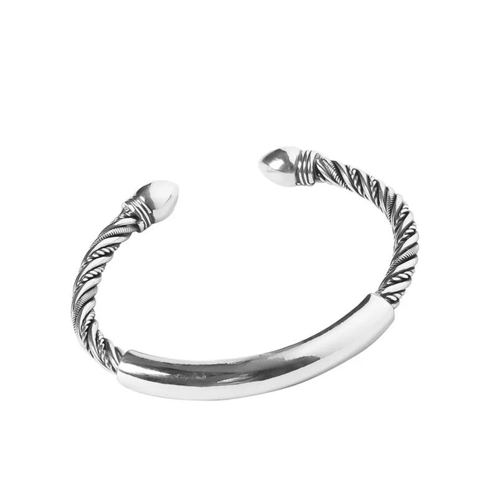 NEW Solid Unisex Braided Bar 925 Sterling Silver Cuff Bracelet,‎ Adjustablee